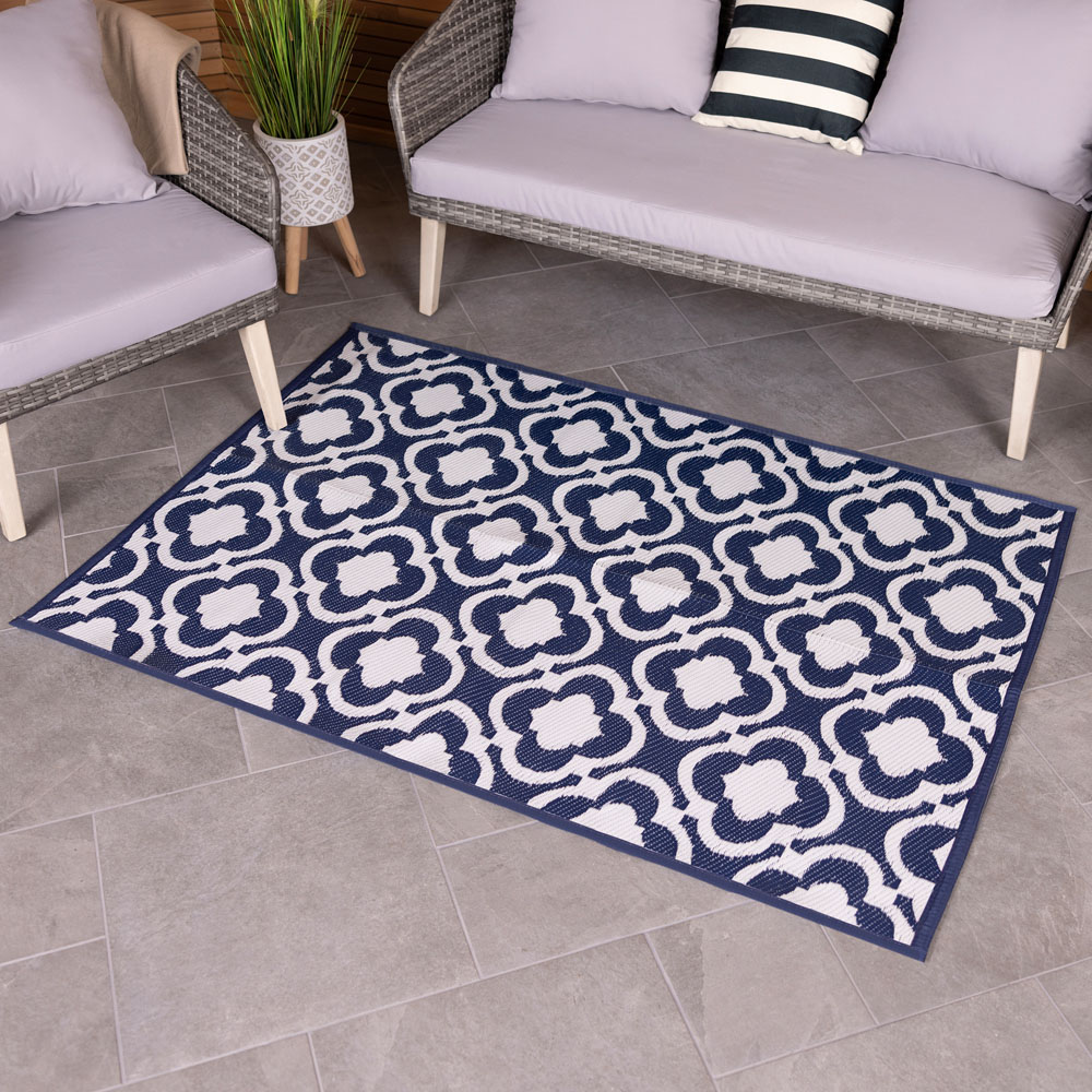 Charles Bentley Navy Moroccan Patterned Outdoor Rug 120 x 170cm Image 2