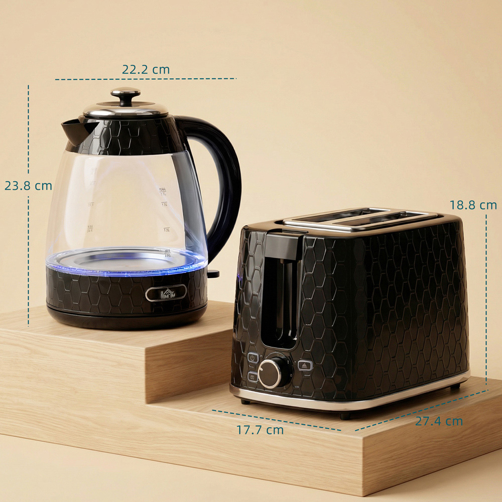 HOMCOM Black 1.7L Fast Boil Kettle and 2 Slice Toaster Set Image 9