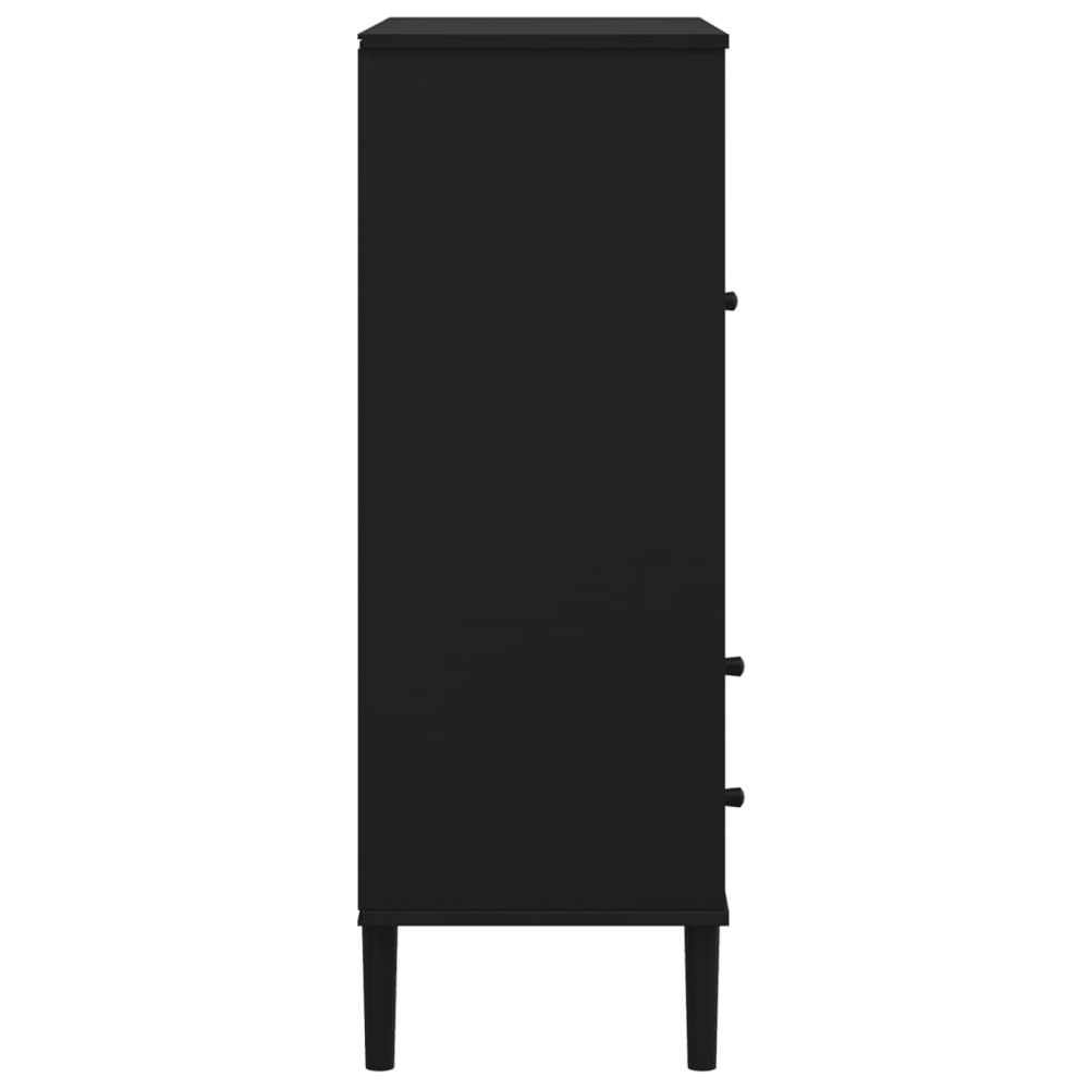 vidaXL Senja Single Door 2 Drawer 6 Shelf Black Solid Pine Wood Rattan Look Highboard Image 7