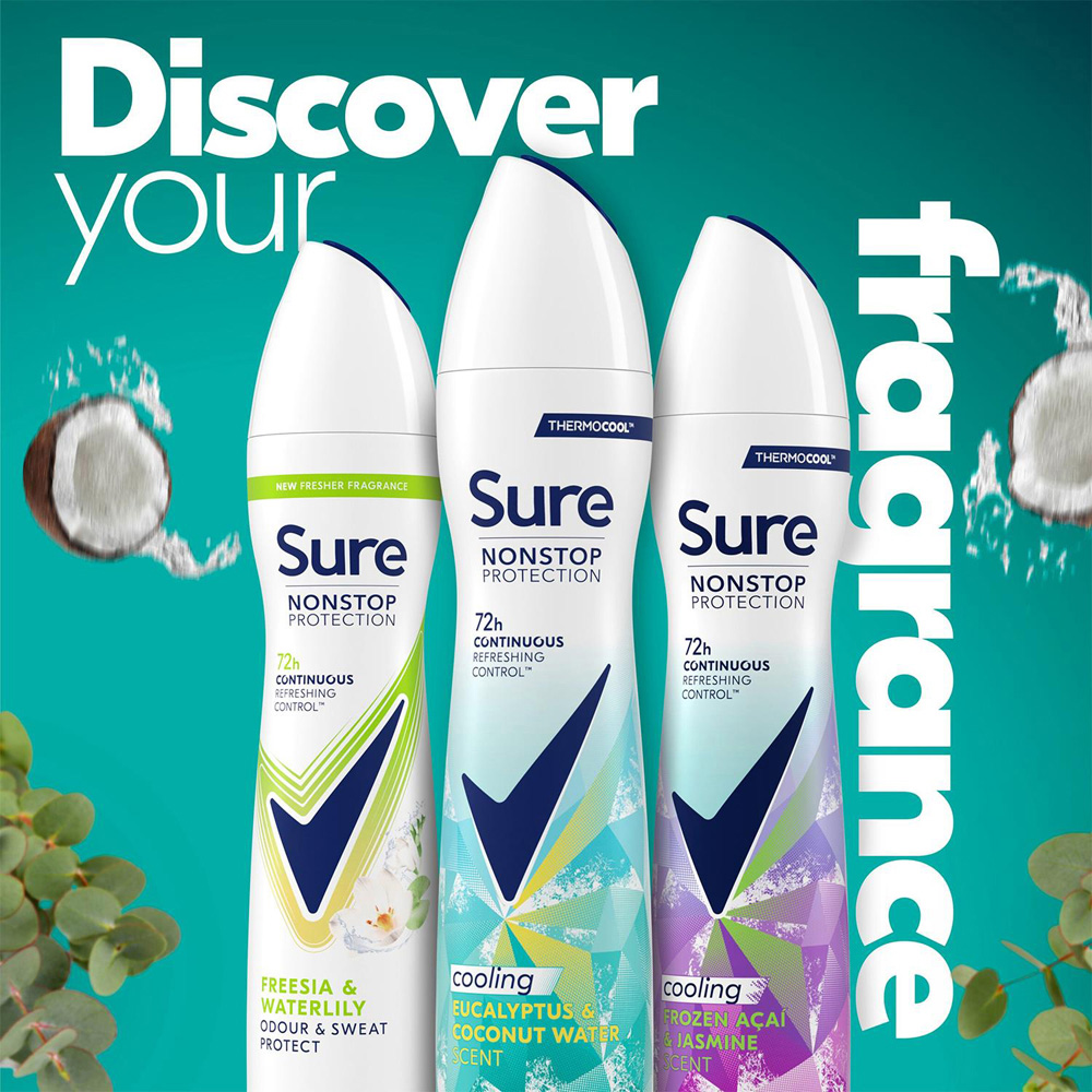 Sure Women Nonstop Protection Eucalyptus and Coconut Antiperspirant Deo 250ml 6 Pack Image 5