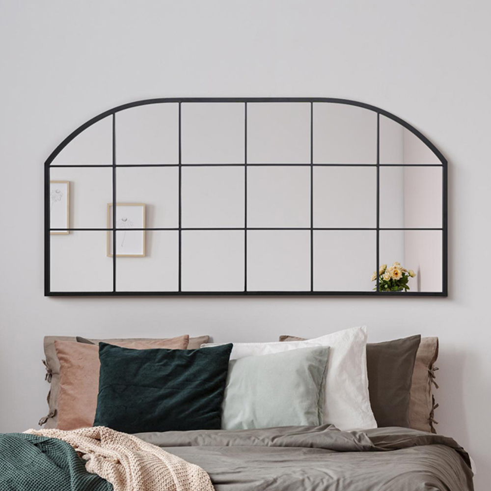 MirrorOutlet The Arcus Black Metal Arched Window Wall Mirror 174 x 85cm Image 2