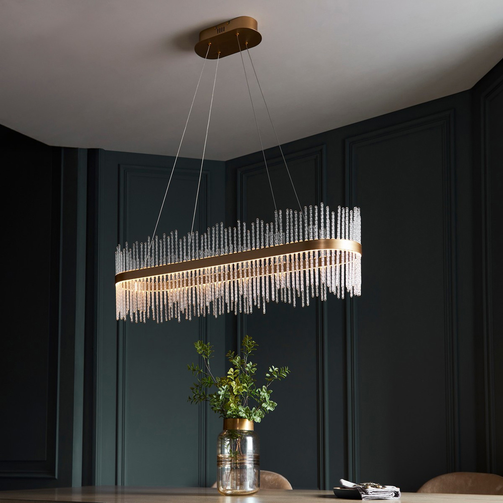 Merano Trapani Clear Glass Brushed Gold Plated Bar Pendant Ceiling Light Image 7