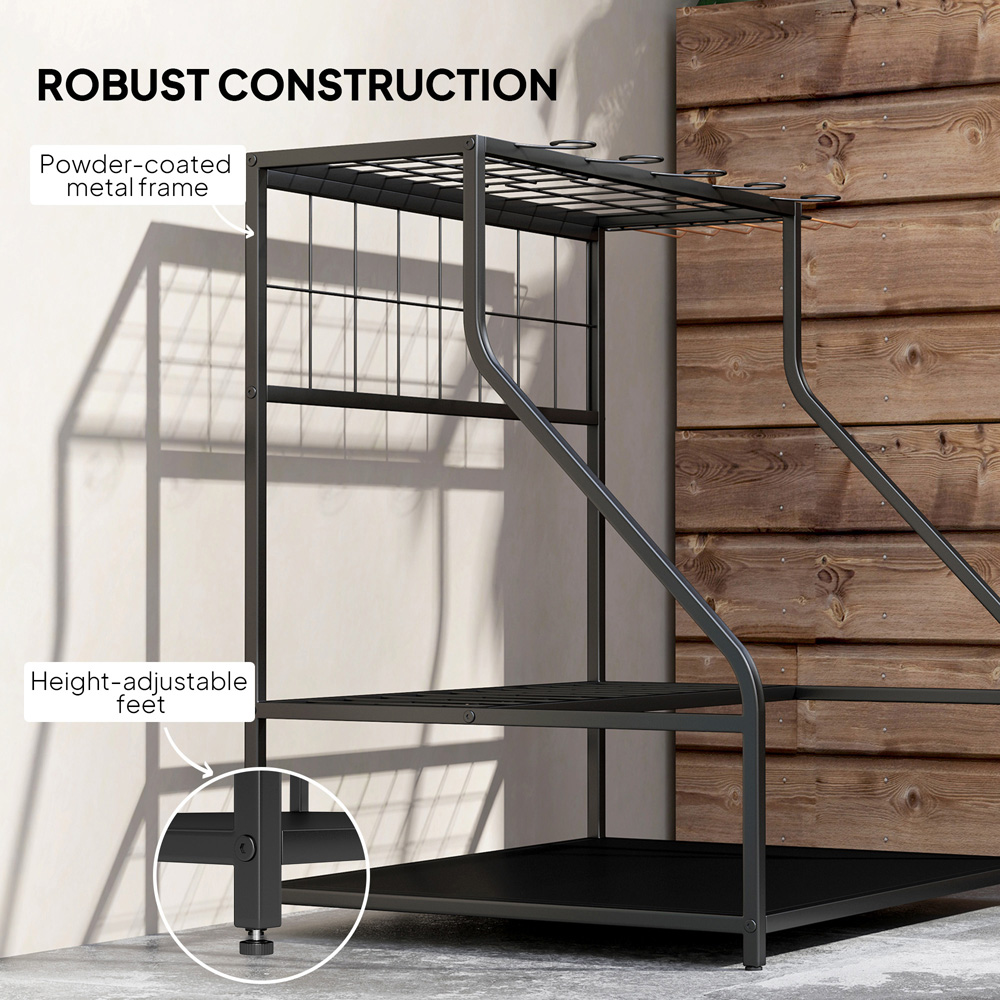 Outsunny 3 Tier Garden Tool Storage Rack with 11 Hooks Image 6