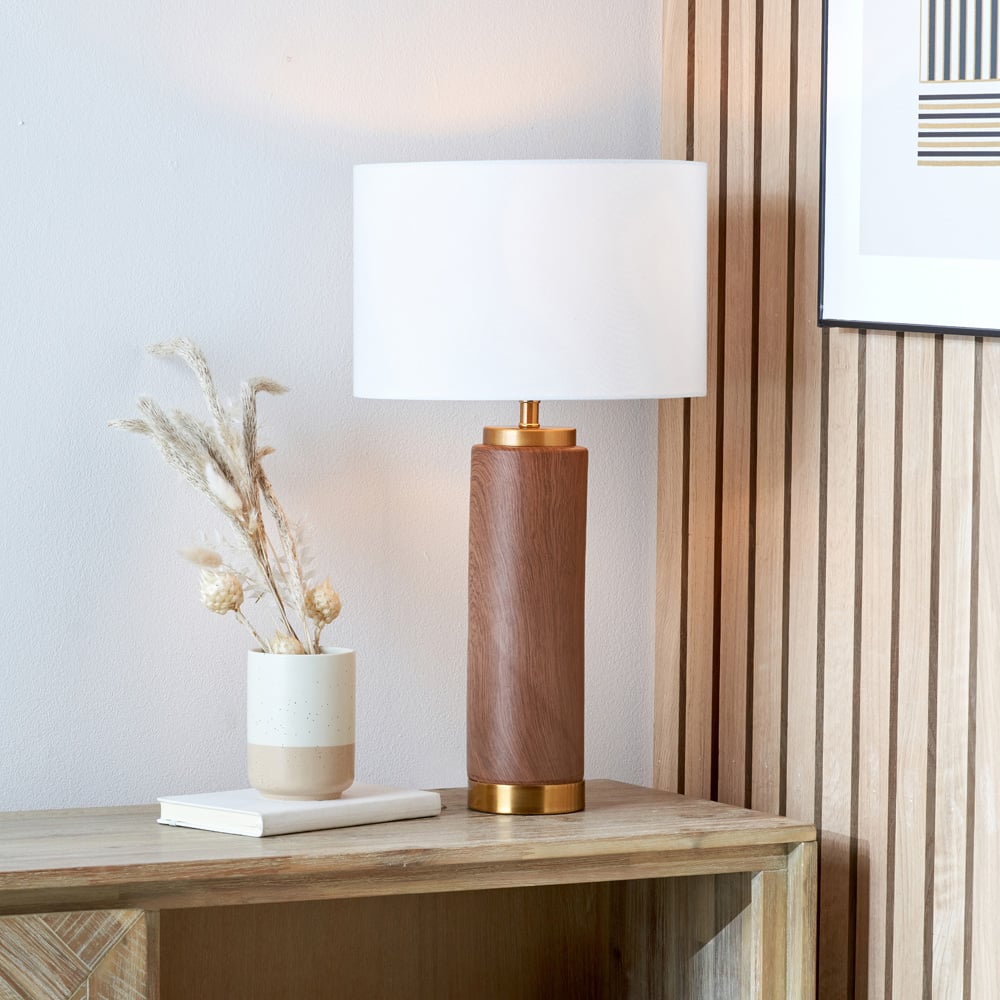 Pacific Lifestyle Carrara Wood Effect Ceramic Tall Table Lamp Image 2