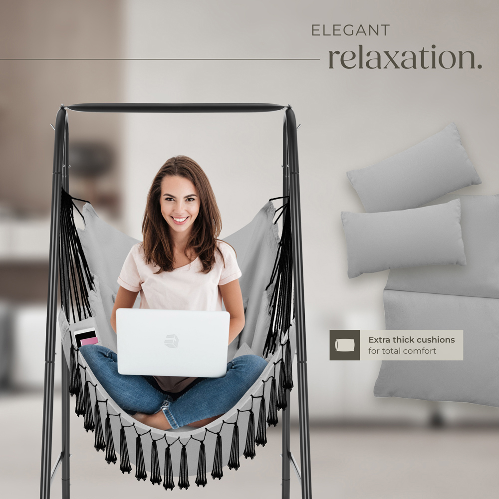 tectake Alison Grey Swing Chair with 3 Thick Pillows 160kg Image 4
