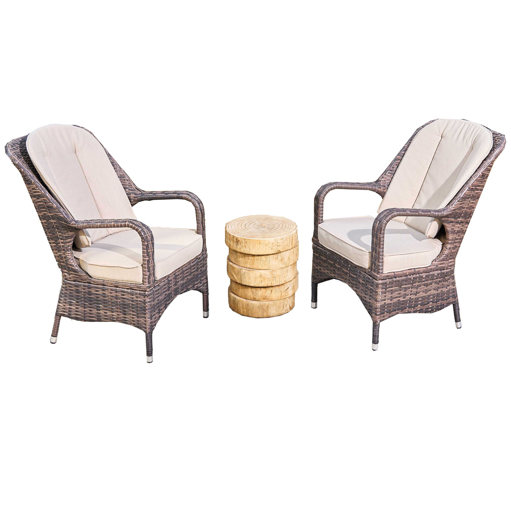Direct Wicker Set of 2 Brown Rattan Garden Chairs with Wooden Composite Side Table Image 2