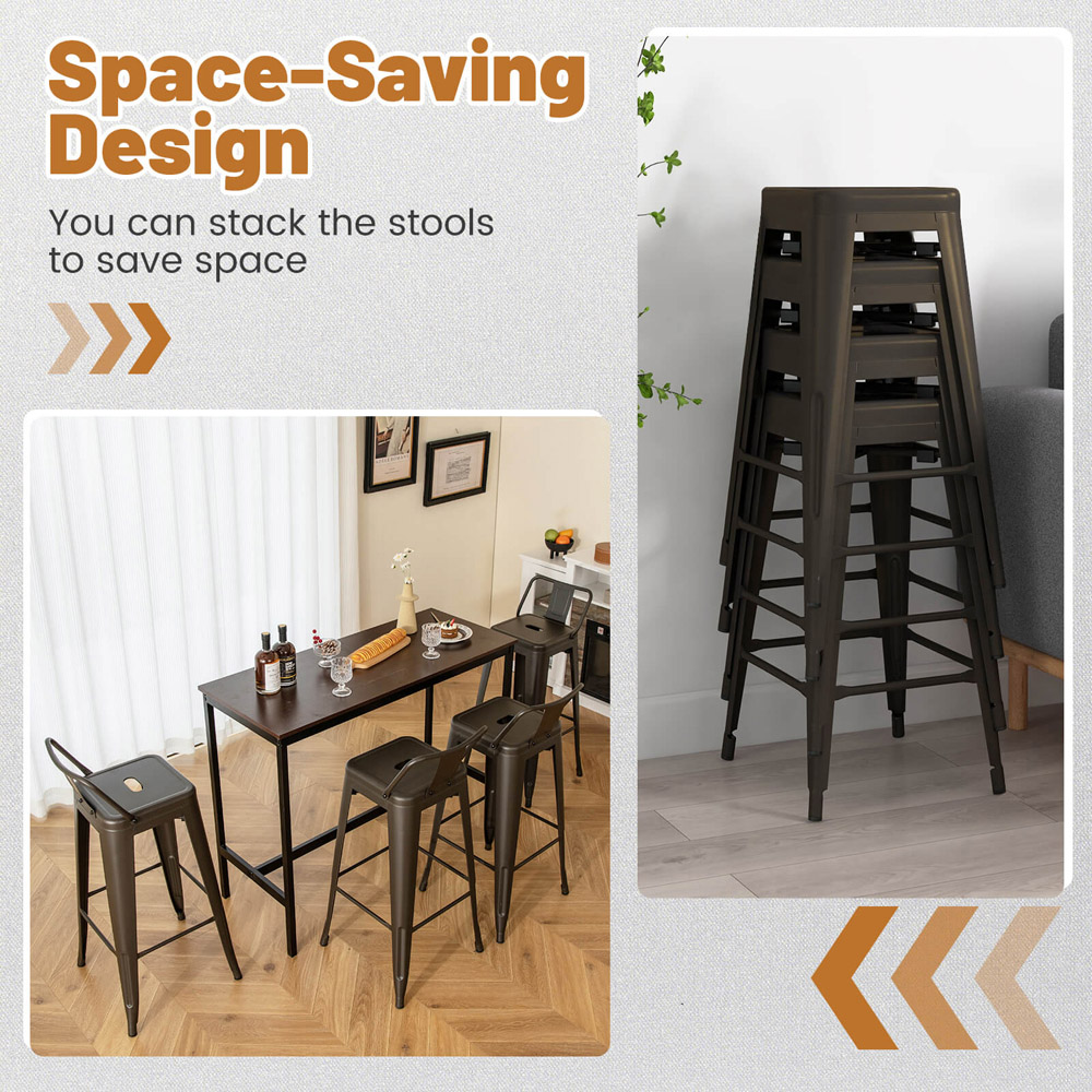 Costway Gun Metal Bar Stool with Removable Backrest Set of 4 Image 4