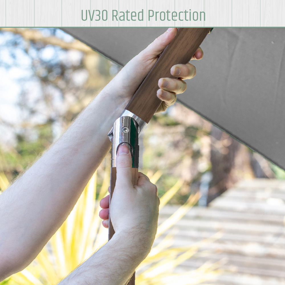 Gardenkraft Light Grey Crank and Tilt Wooden Parasol 2.7m Image 8