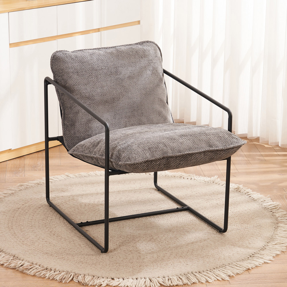 Seconique Tivoli Grey Fabric and Black Metal Accent Chair Image 6