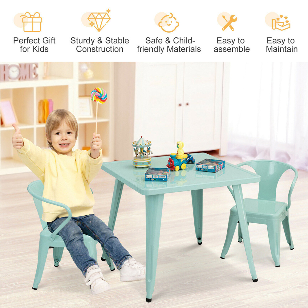 Costway Kids Metal Square Table Blue Image 6