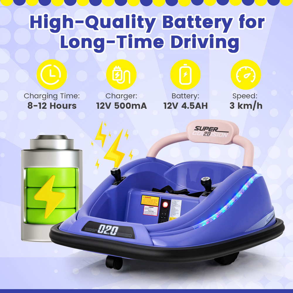 Costway Kids Purple Electric Bumper Car with Spin and Remote Control Image 4