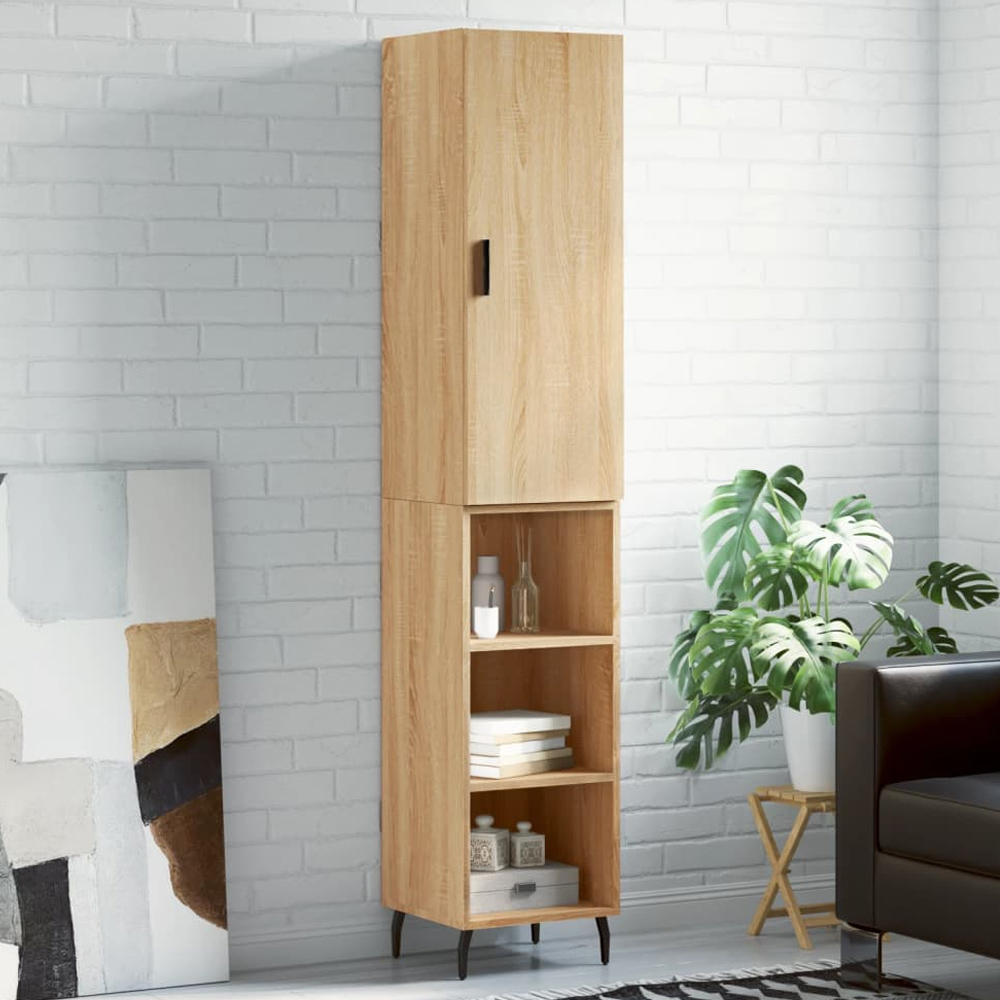 vidaXL Single Door 3 Shelf Sonoma Oak Highboard with Metal Legs Image 1