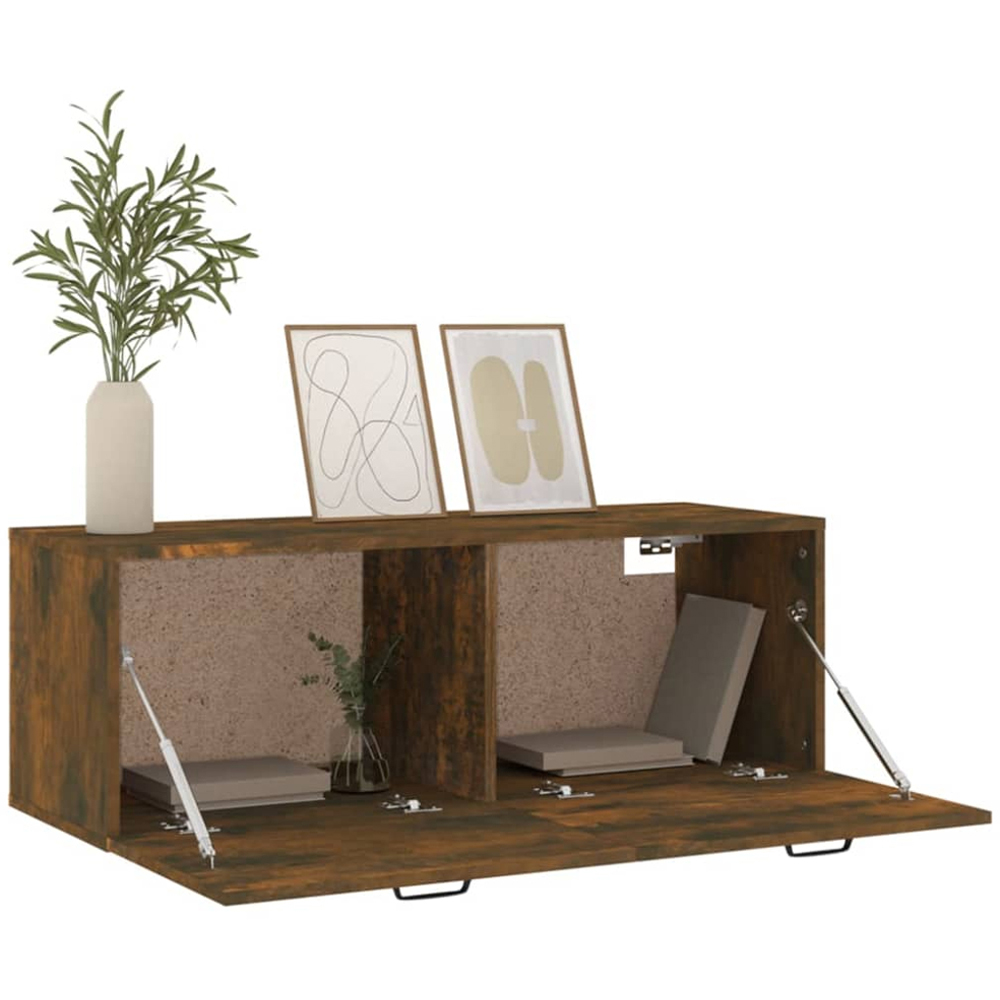 vidaXL 2 Compartment Smoked Oak Wall Cabinet with Black Handle Image 3
