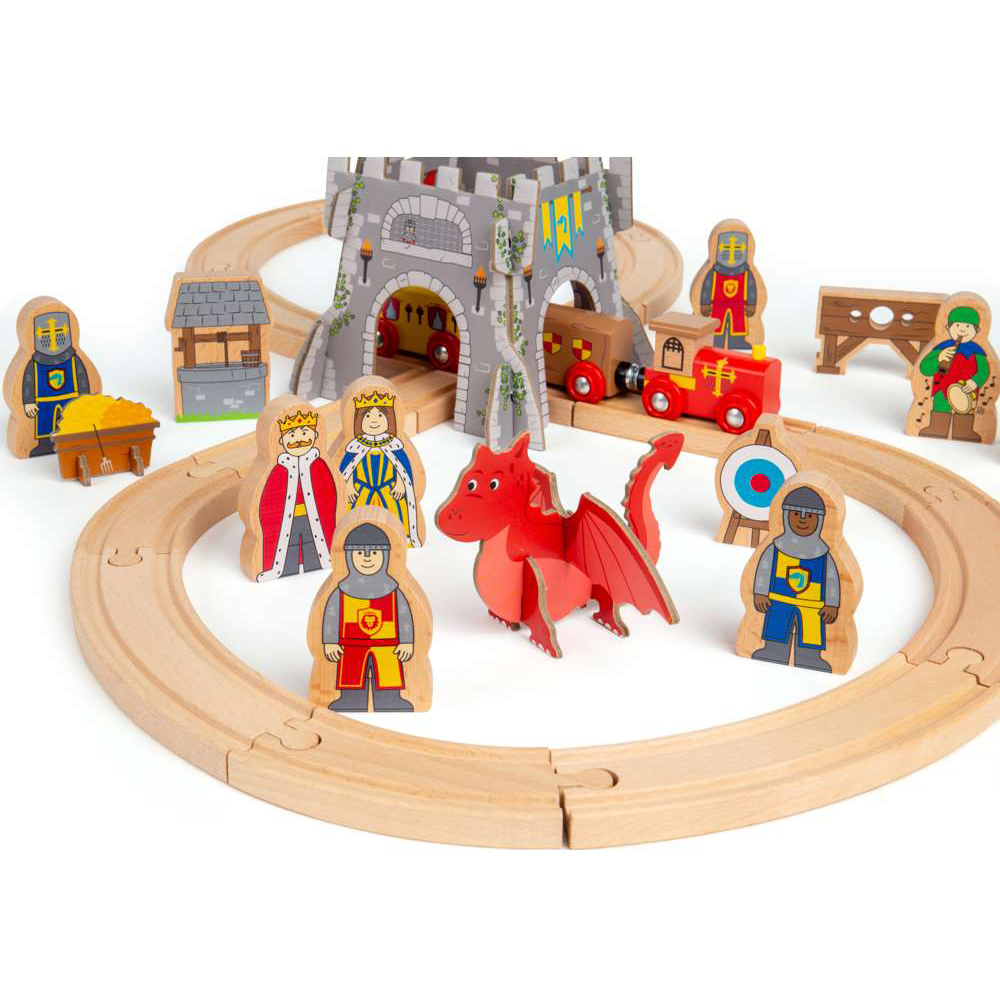 Bigjigs Rail Kids Medieval Train Railway Themed Playset 33 Piece Image 6