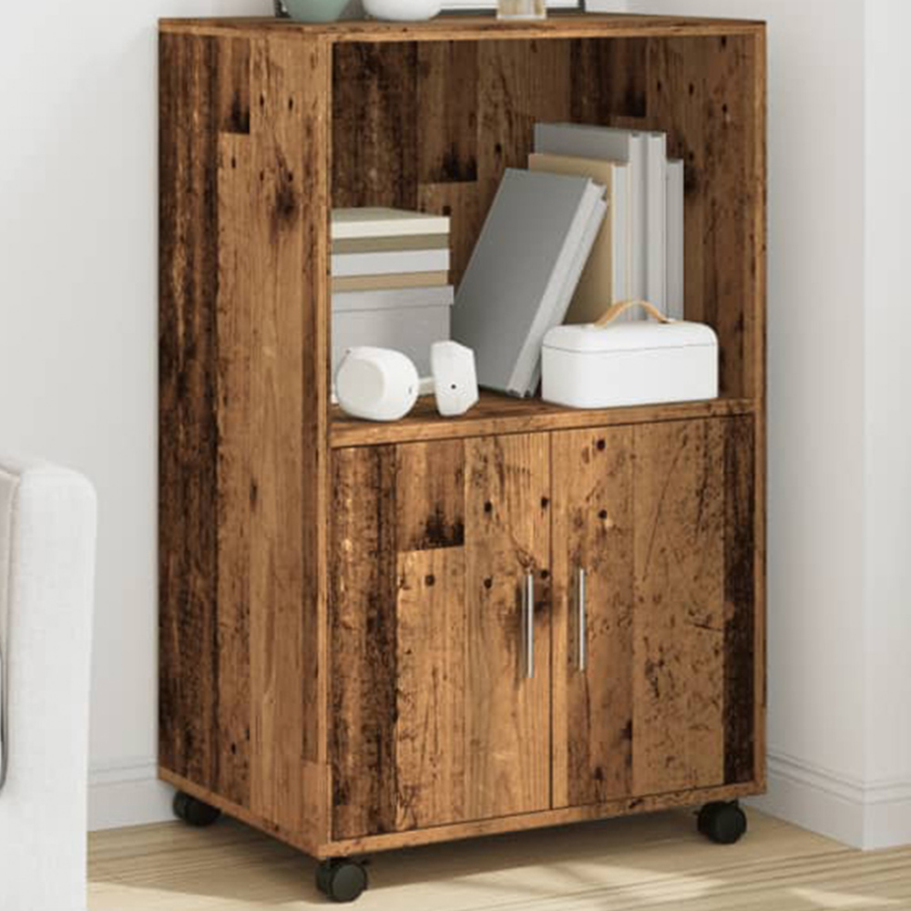 vidaXL 2 Door Single Open Shelf Old Wood Rolling Storage Cabinet Image 1