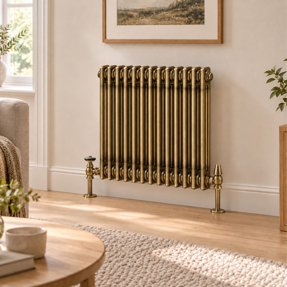 Go Bathrooms Traditional 1996 BTU 2 Column Antique Brass Radiator 600 x 605mm Image 2
