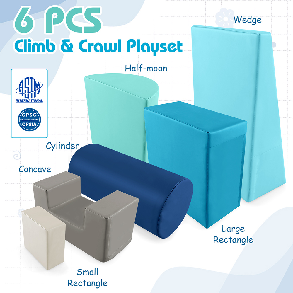 Costway Blue Toddlers Foam Climb and Crawl Playset 6 Piece Image 5