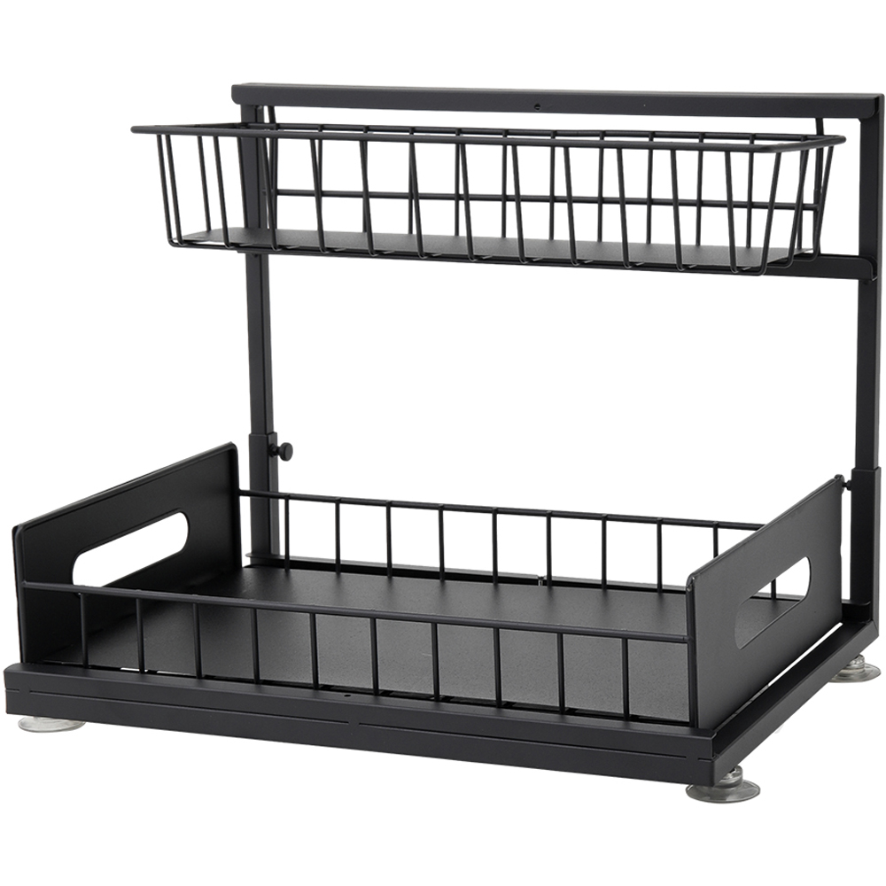 Living and Home 2 Tier Black Metal Under Sink Sliding Organiser Image 1