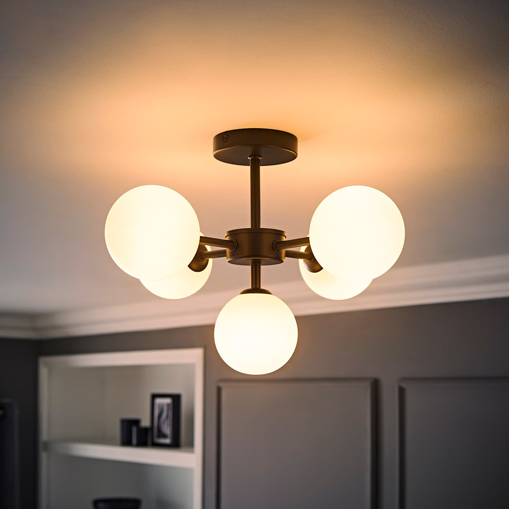 ValueLights Hollis Glass Globe Shade Black Metal Ceiling Light Fitting with Bulb Image 2