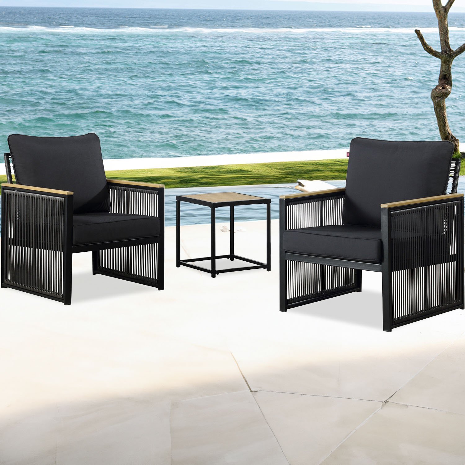 Malay Eiffel 3 Piece Rocker Bistro Set - Black Image 1