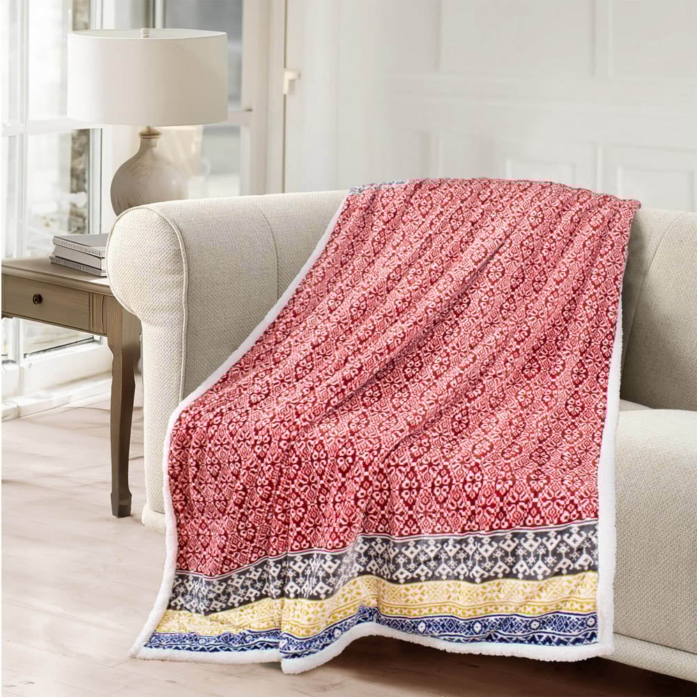 Velosso Red Aztec Sherpa Backed Throw 130 x 180cm Image 2