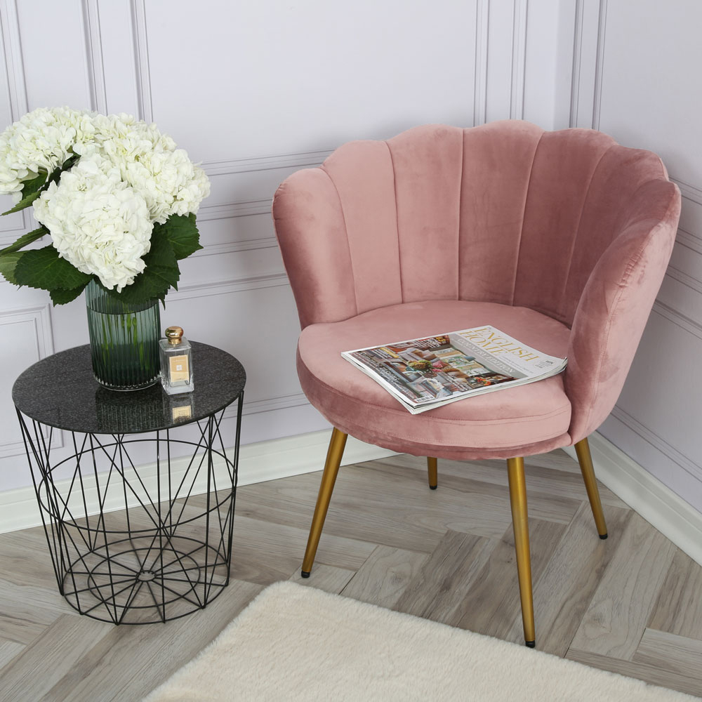 Flora Pink Velvet Scalloped Back Accent Chair Image 8