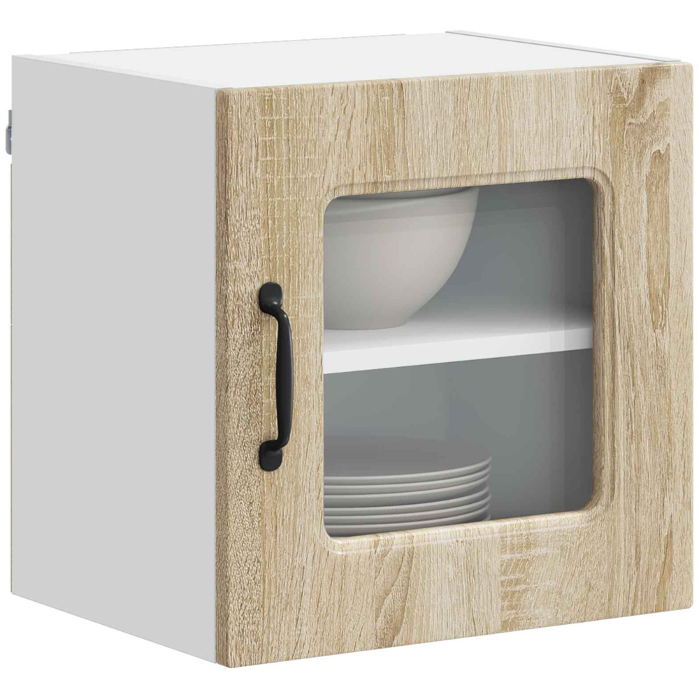 vidaXL Kalmar Single Glass Door Sonoma Oak Wall Mounted Kitchen Cabinet Set of 2 Image 3