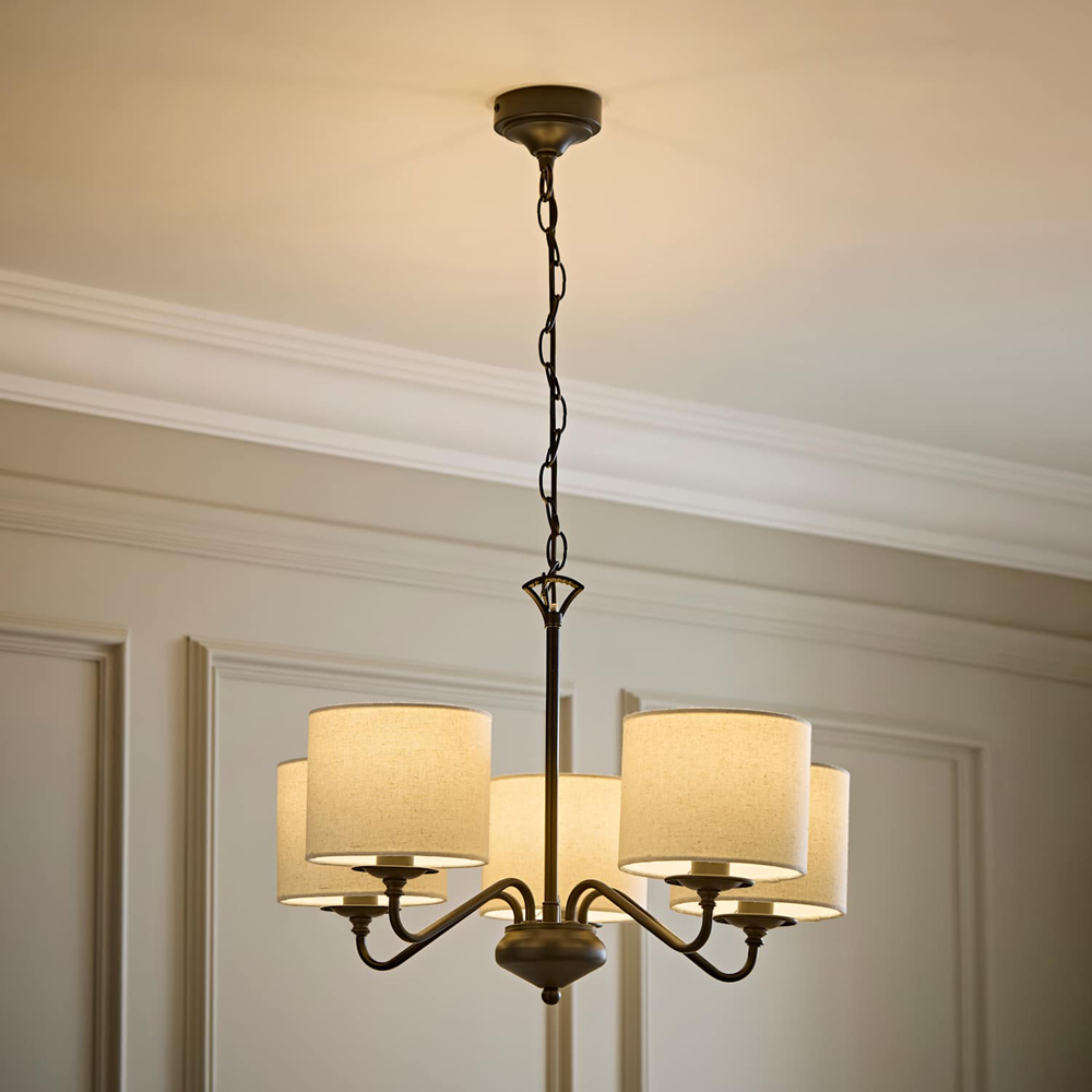 ValueLights Carmit 5 Arm Linen Shade Black Chandelier Ceiling Light with Bulb Image 6