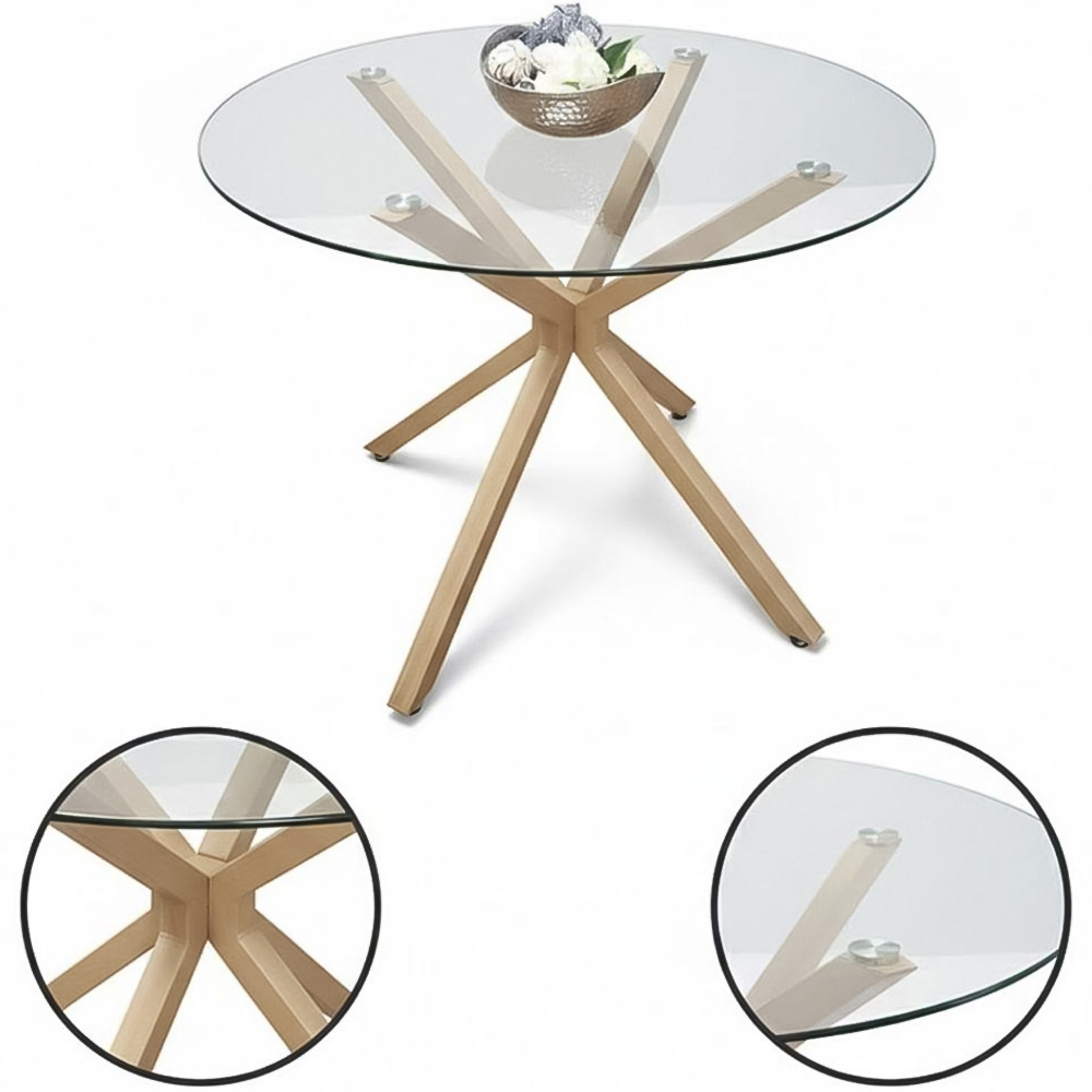 Portland 4 Seater Gem Pattern Round Glass Dining Set Mustard Image 3