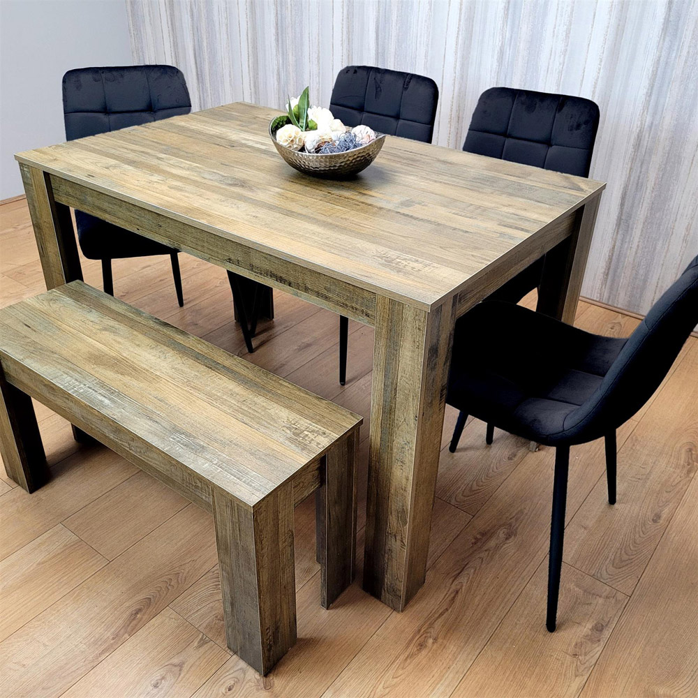 Kosy Koala 6 Seater MDF and Velvet Rectangle Dining Table Set with Bench Black Image 2