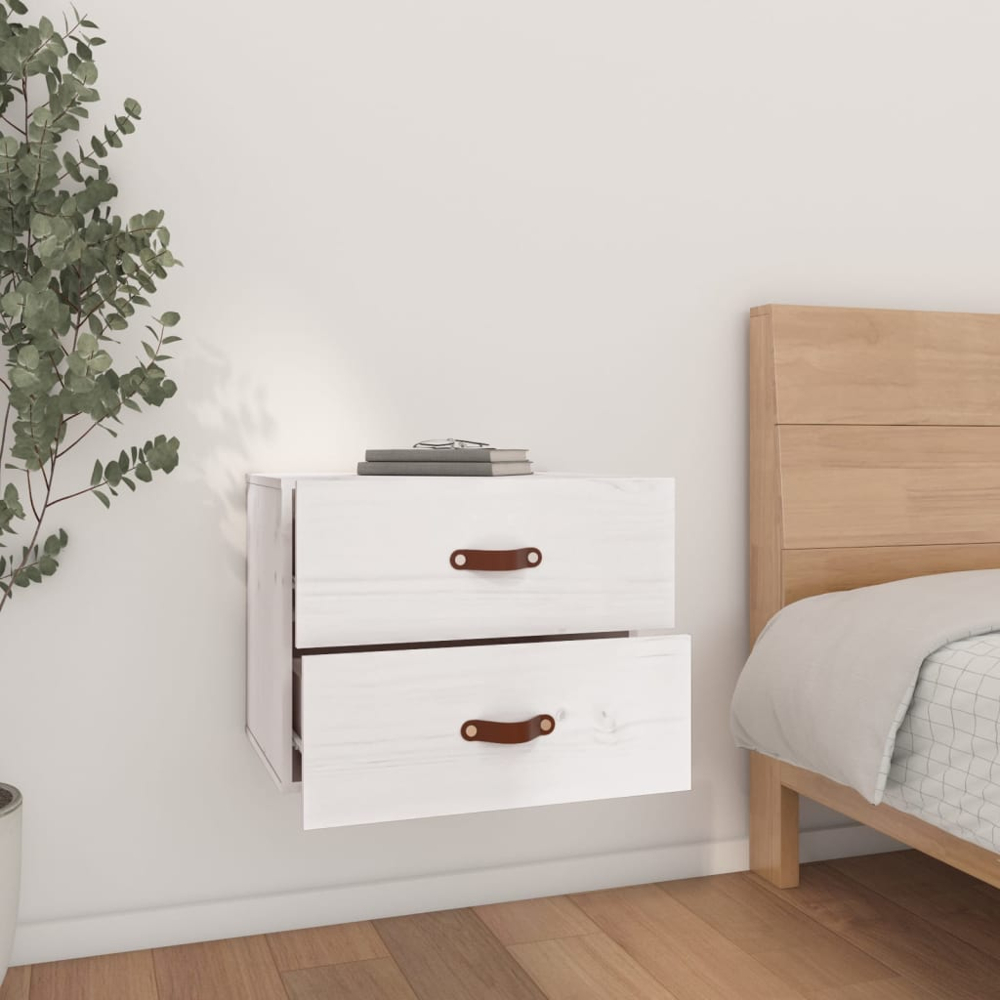 vidaXL 2 Drawer White Wall Mounted Bedside Cabinet Set of 2 Image 3