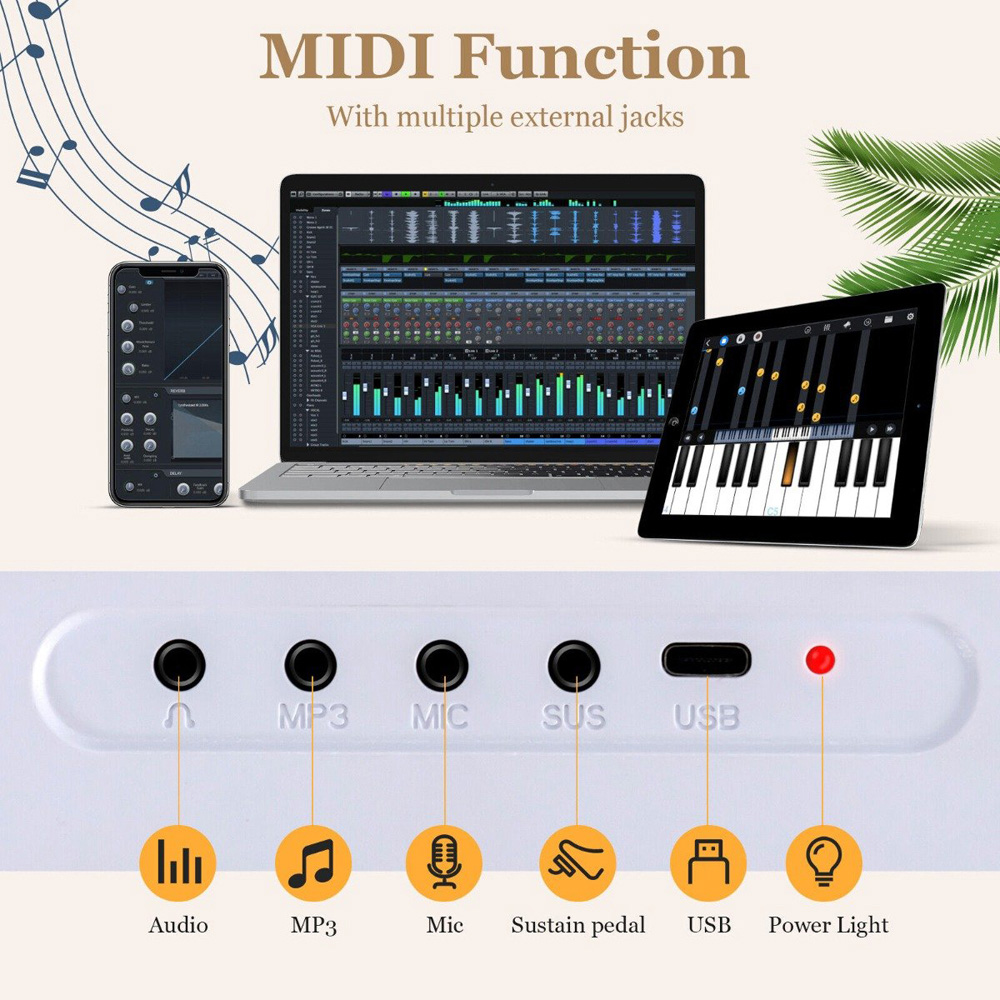Costway MU10079GB White 88 Key Foldable Digital Keyboard Piano with MIDI Image 4