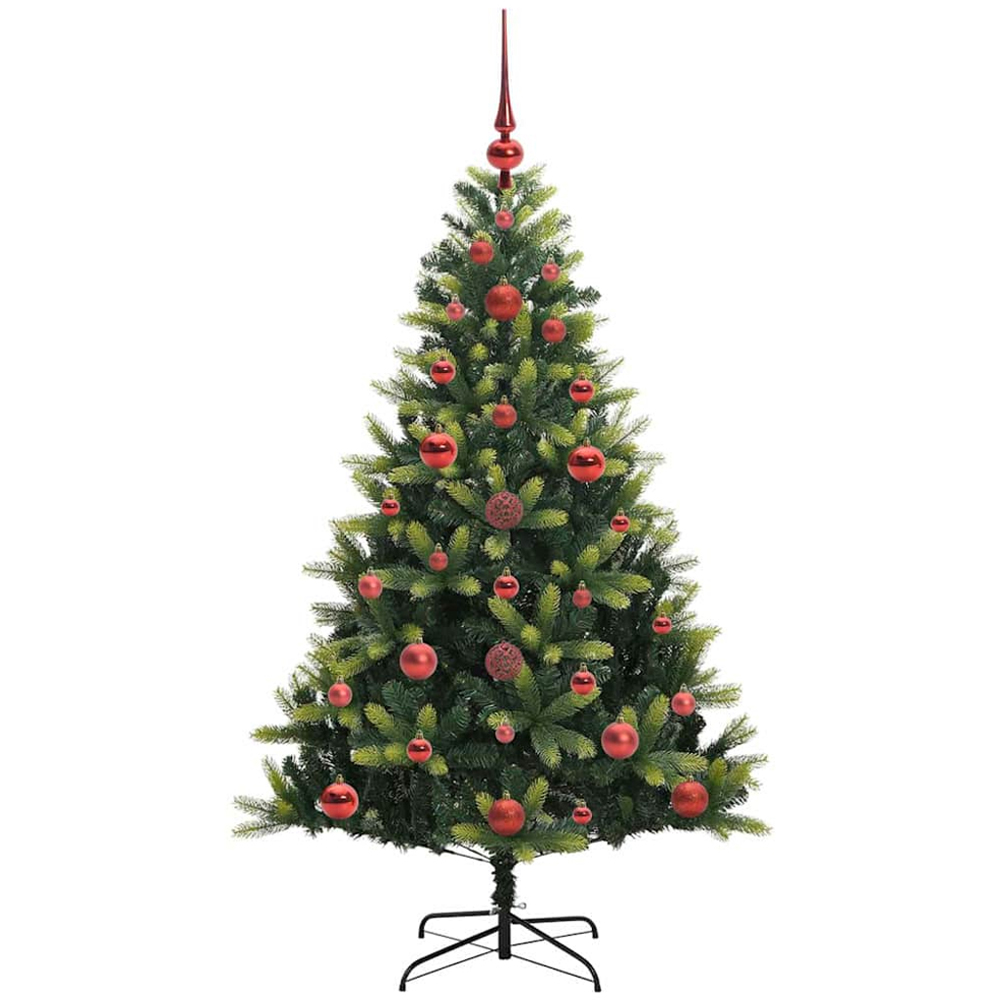 vidaXL Pre-Lit Red Baubles Green Artificial Hinged Christmas Tree 4ft Image 4