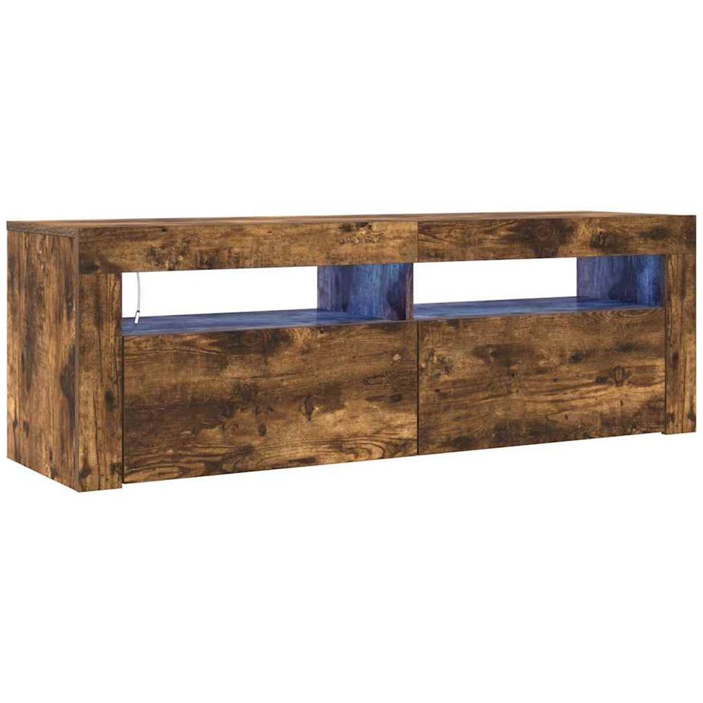 vidaXL 2 Door 2 Shelf Smoked Oak TV Cabinet with LED Lights Image 2