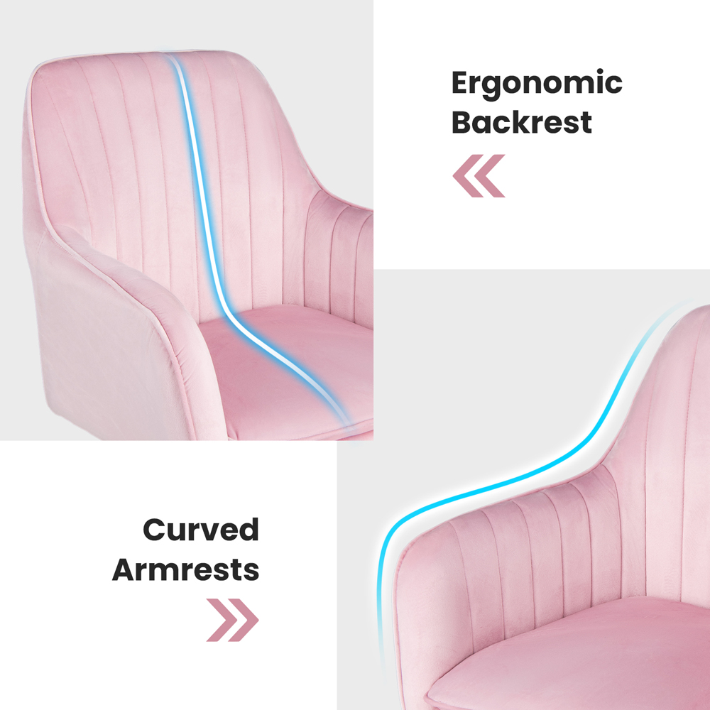 Costway Pink Velvet Adjustable Swivel Accent Chair with Wheels Image 5