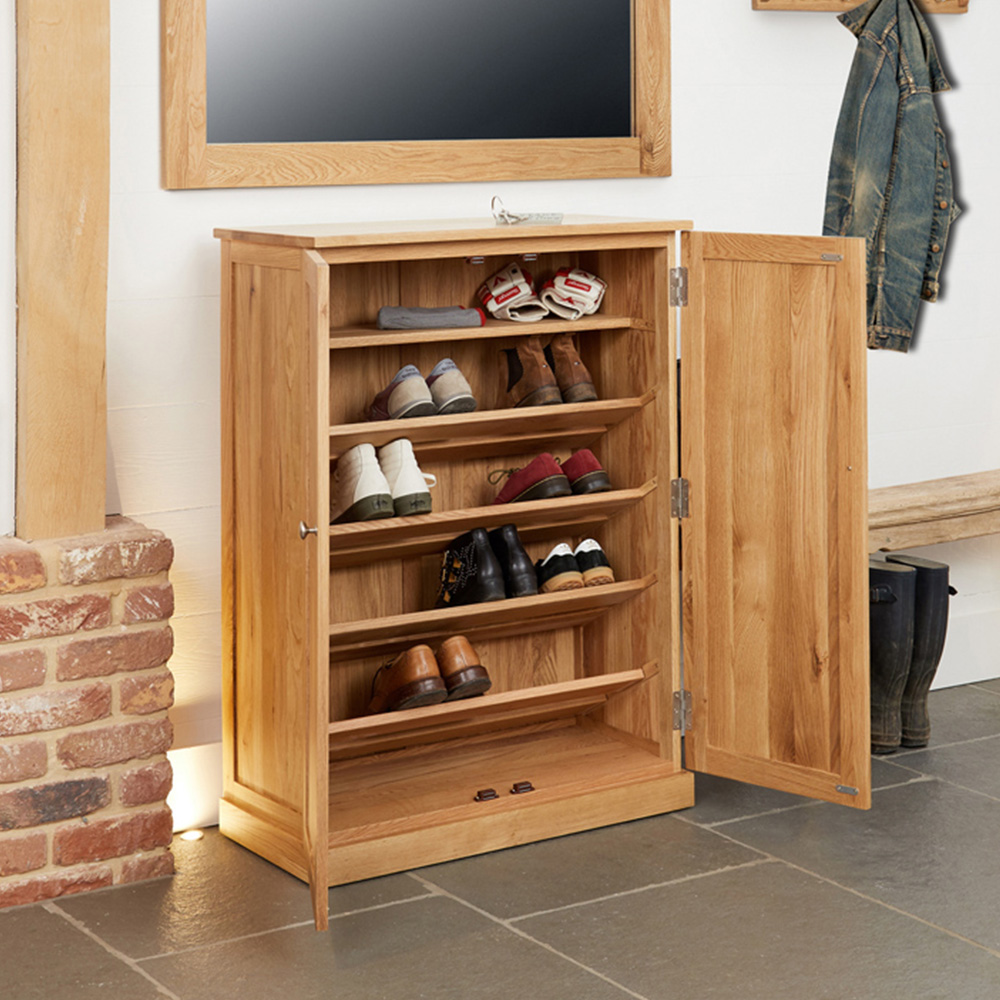 Baumhaus Mobel 5 Shelf Oak Large Shoe Cupboard Image 4