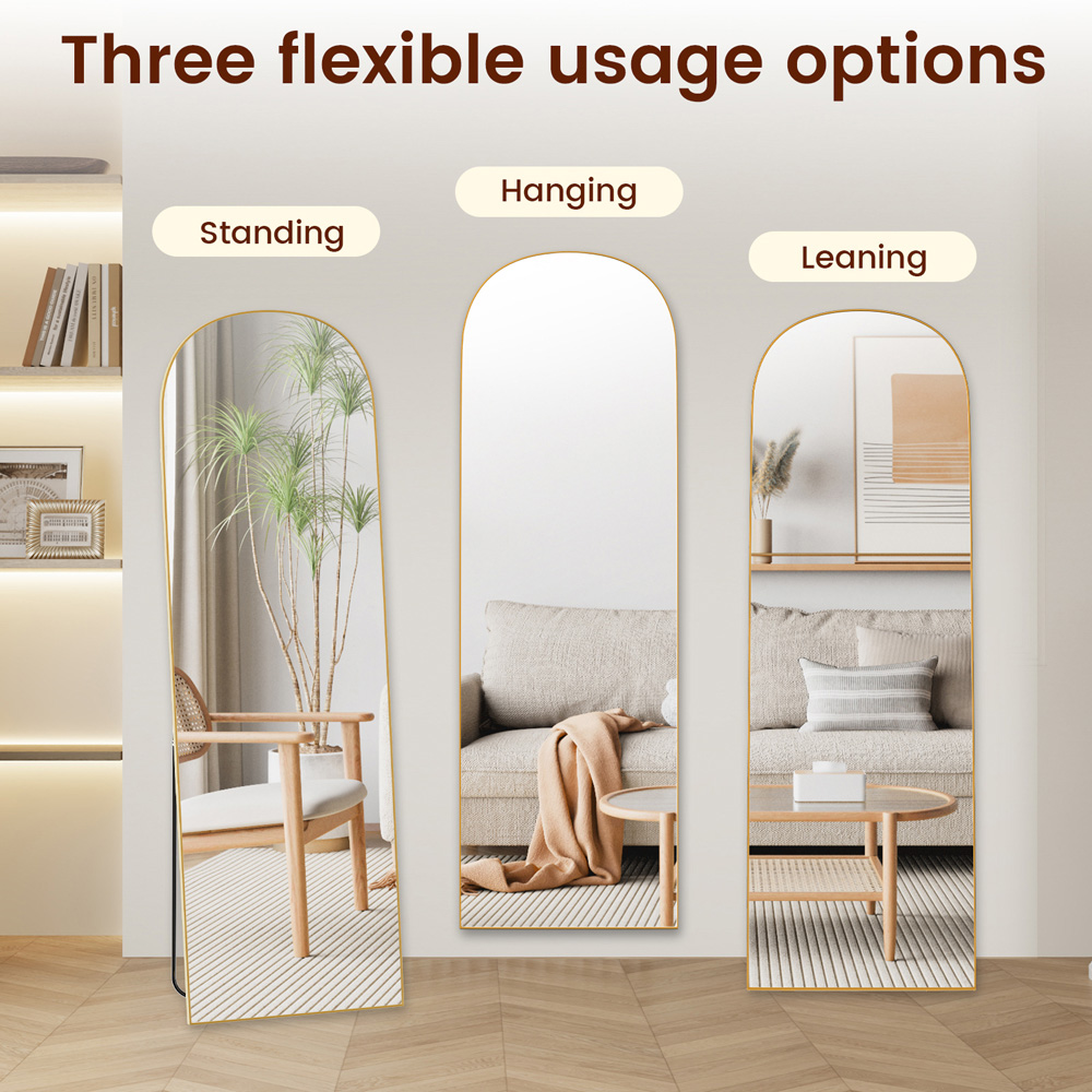 Rattrix Gold Aluminium Alloy Frame Arched Full Length Floor Mirror with Stand 162 x 52cm Image 8