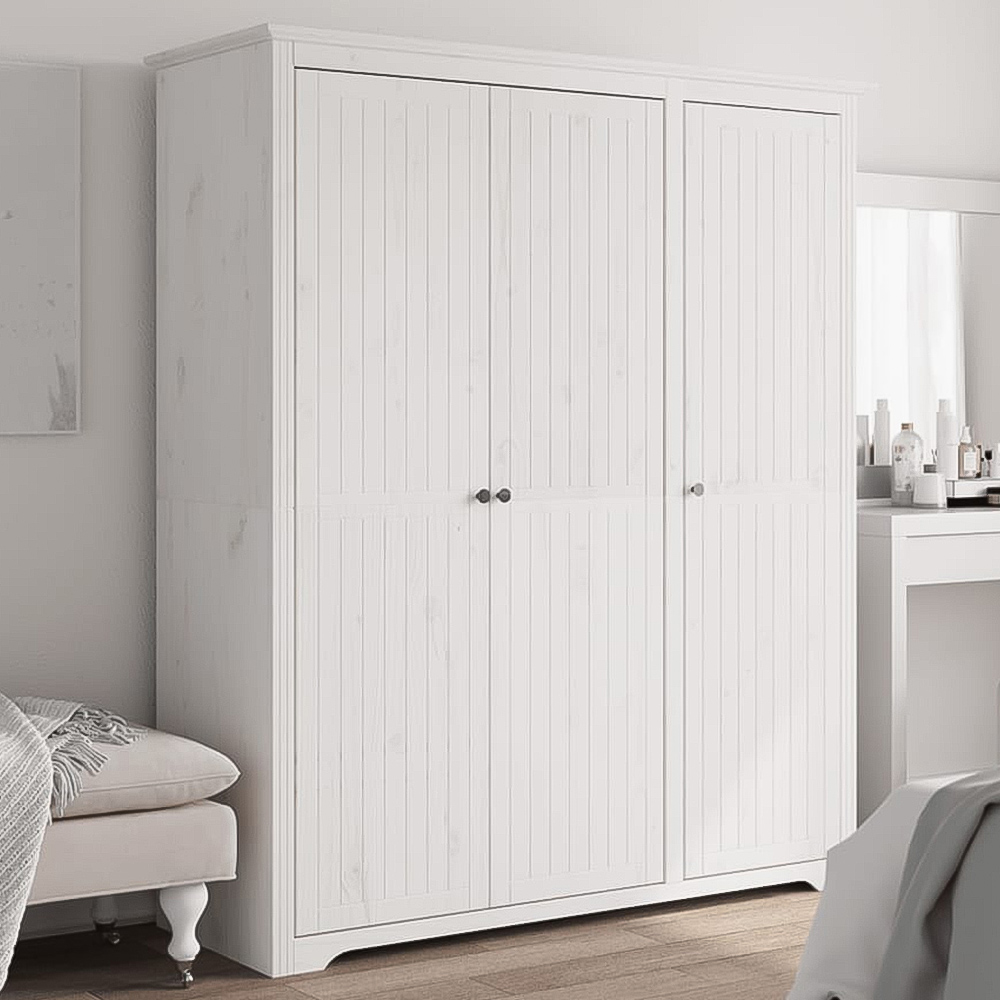 vidaXL Bodo 3 Door White Solid Wood Pine Wardrobe Image 1
