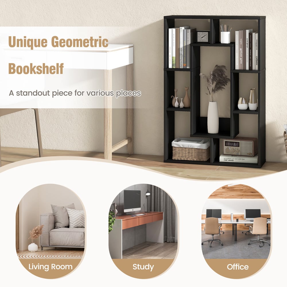 Costway 7 Shelf Black Geometric Bookshelf Image 6