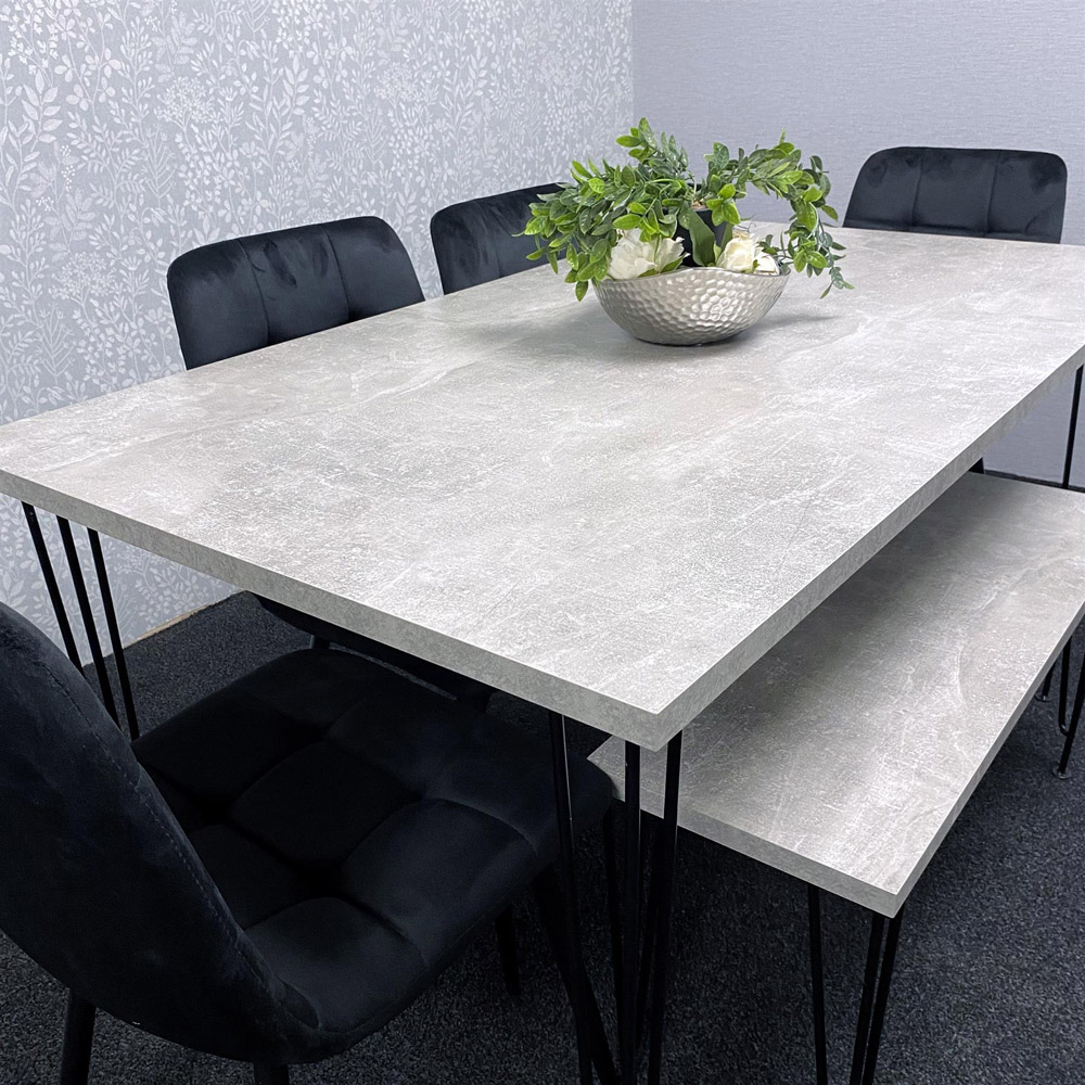 Kosy Koala 6 Seater Grey and Black Velvet Dining Table Set Image 4