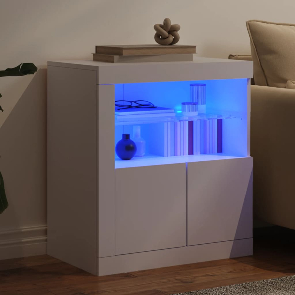 vidaXL 2 Door 2 Shelf White LED Sideboard Image 9