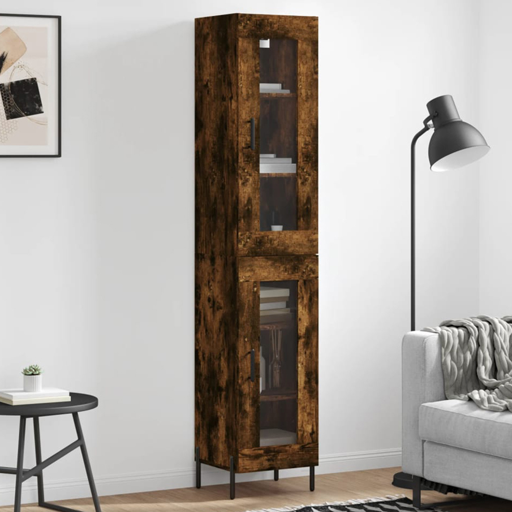 vidaXL 2 Glass Door Smoked Oak Highboard Image
