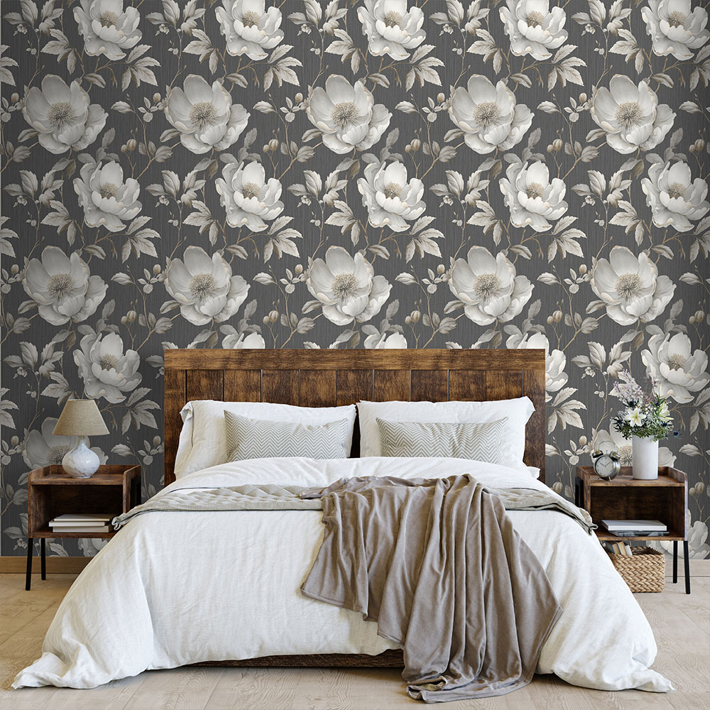 Muriva Alethia Floral Black Wallpaper Image 3