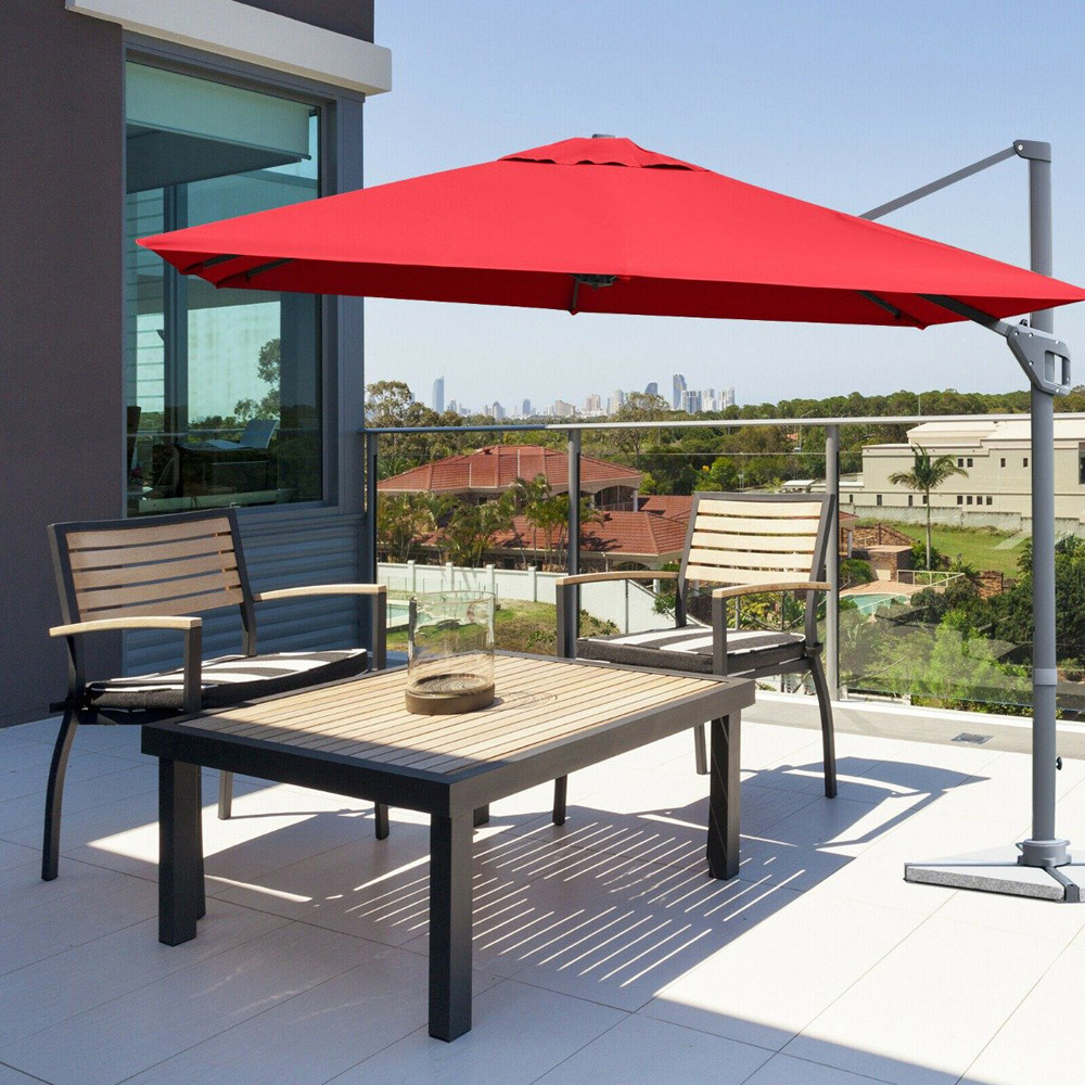 Costway Red Crank Handle Patio Cantilever Umbrella Parasol 3m Image 4