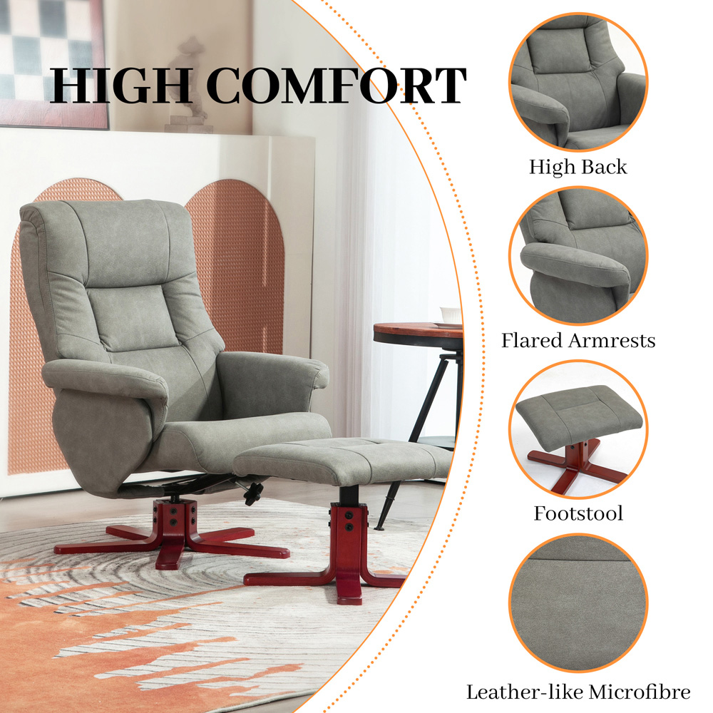 Portland Grey Recliner Armchair with Footstool Image 7