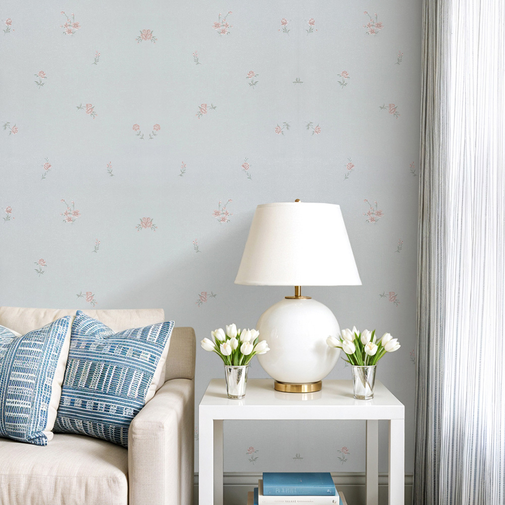 Living and Home Floral Pattern 3D Embossed Light Blue Non-Pasted Non-Woven Wallpaper Image 7