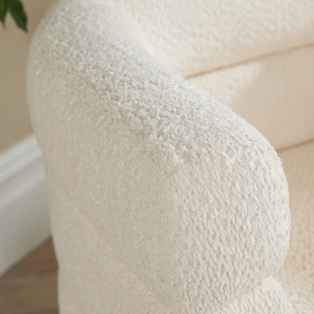 Home Source Cream Boucle Teddy Fur Barrel Accent Chair Image 3