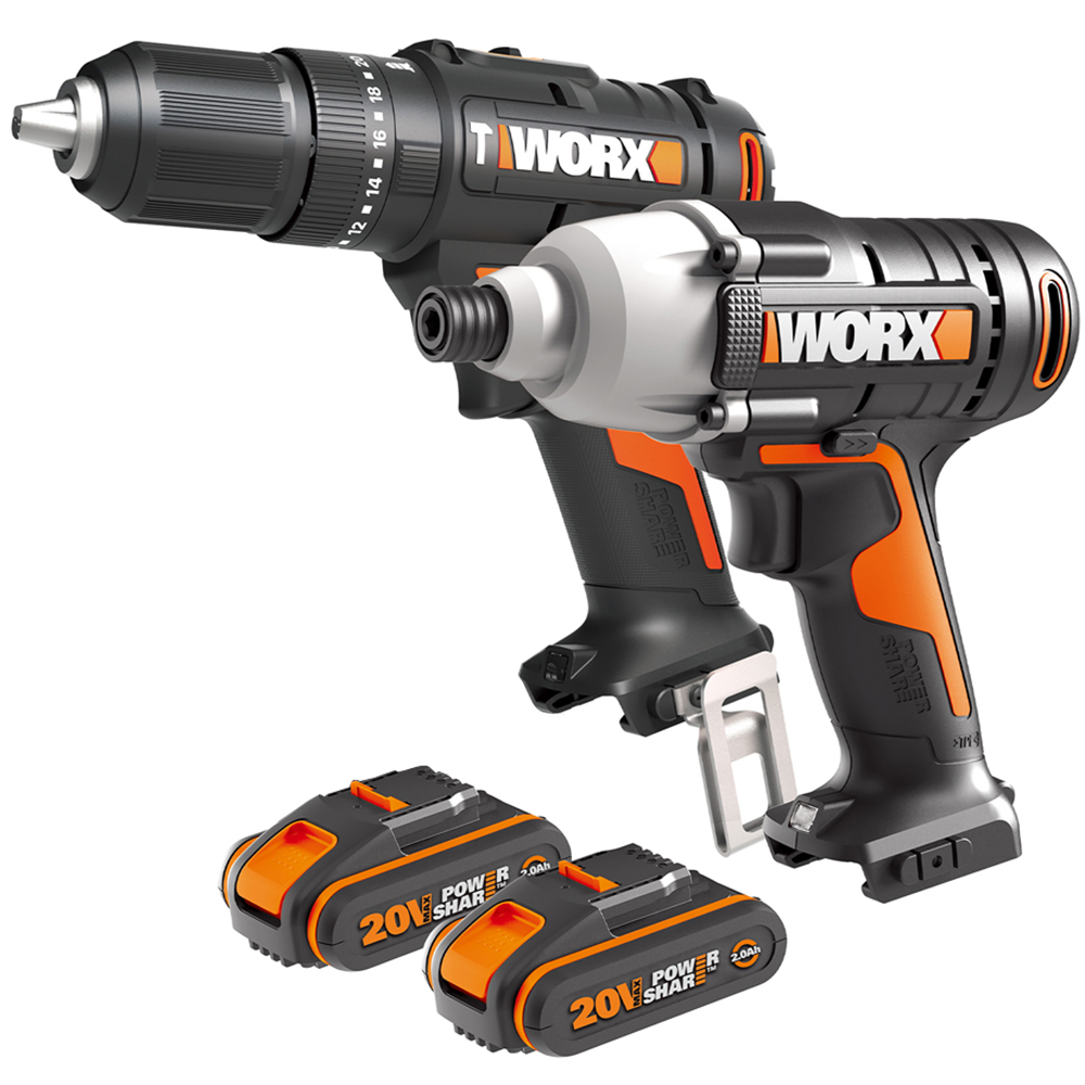 Worx WX902 20V Combi Drill and Impact Driver Set with Batteries and Charger Image 1