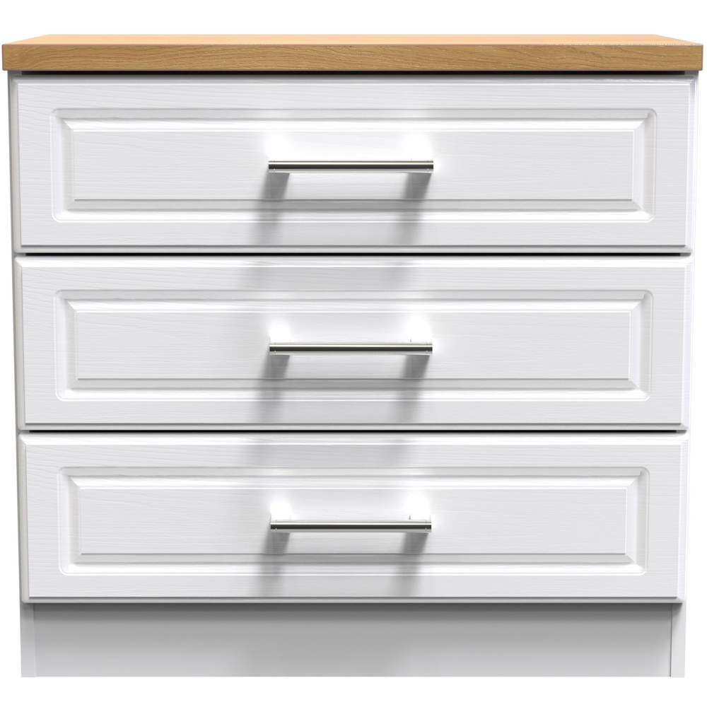 Crowndale Kent 3 Drawer White Ash and Modern Oak Chest of Drawers Ready Assembled Image 2