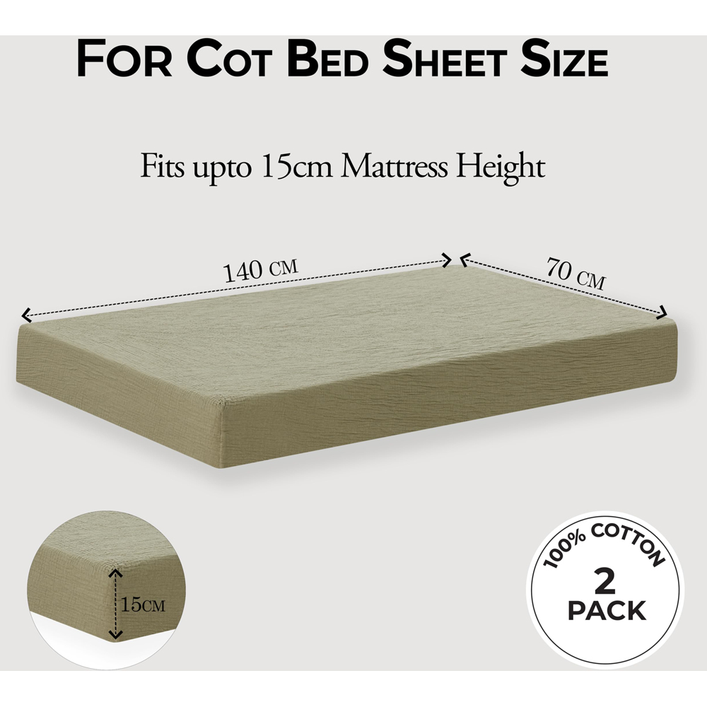 MHG Living Olive and Ecru Cotton Muslin Fitted Cot Bed Sheet 140 x 70cm 2 Pack Image 6